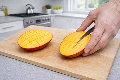 망고 과육에 격자 모양 칼집내기