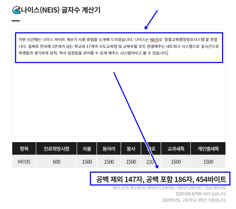 NEIS 글자수 계산기 화면