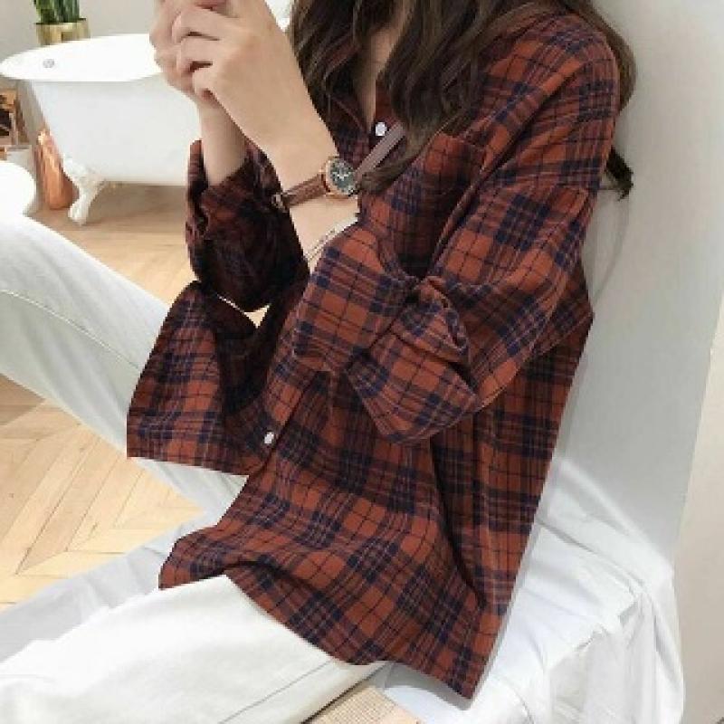 간절기 레이어드룩 여자 체크 남방 출근룩