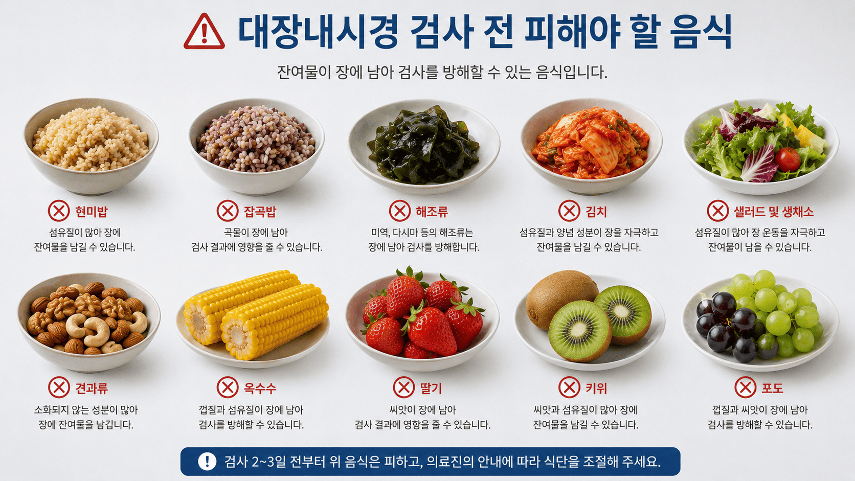 대장내시경 전 반드시 피해야 하는 금지음식