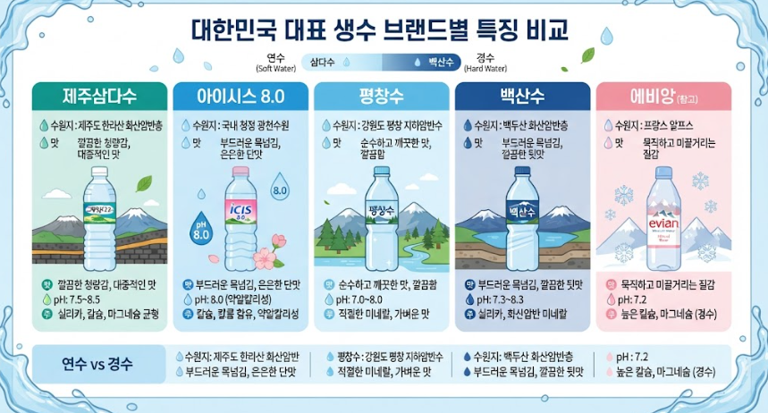 시판 생수 브랜드별 성분 및 맛 차이 총정리