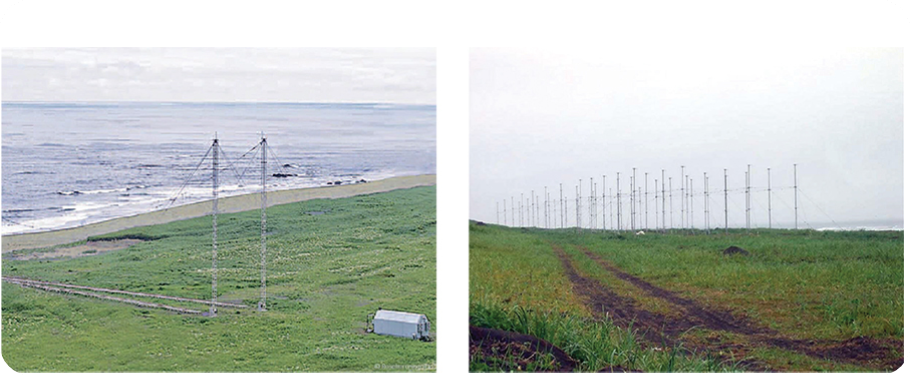 송신(왼쪽)과 수신(오른쪽) 배열 시스템이 나눠져있는 러시아의 Podsolnukh HFSWR 시스템 모습