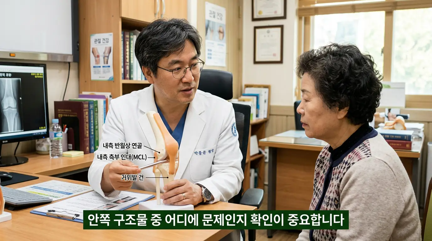 무릎 안쪽 내측 반월판 내측측부인대 거위발건 구조 상세 설명