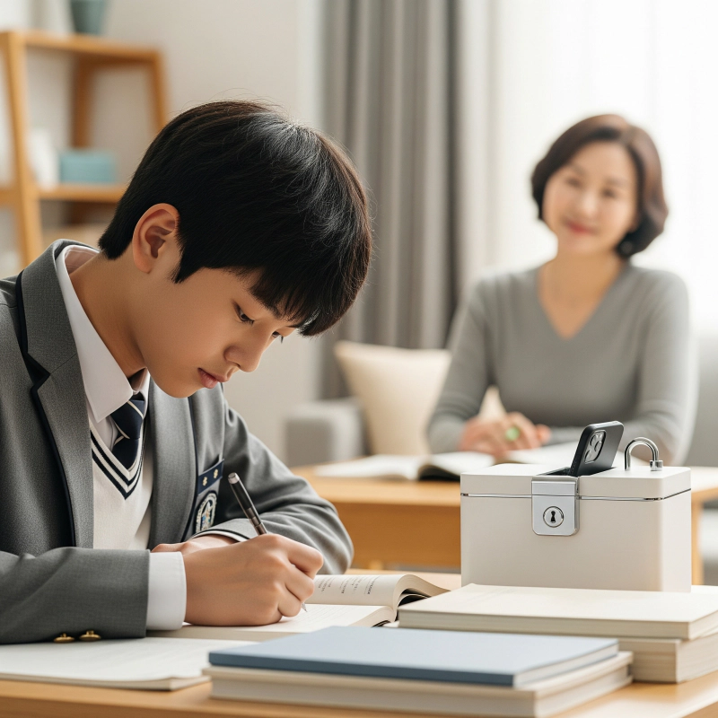스마트폰 금욕상자(핸드폰 잠금상자)_공부하는_남학생