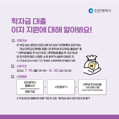 2024년 하반기 인천 학자금 대출 이자 지원 방법