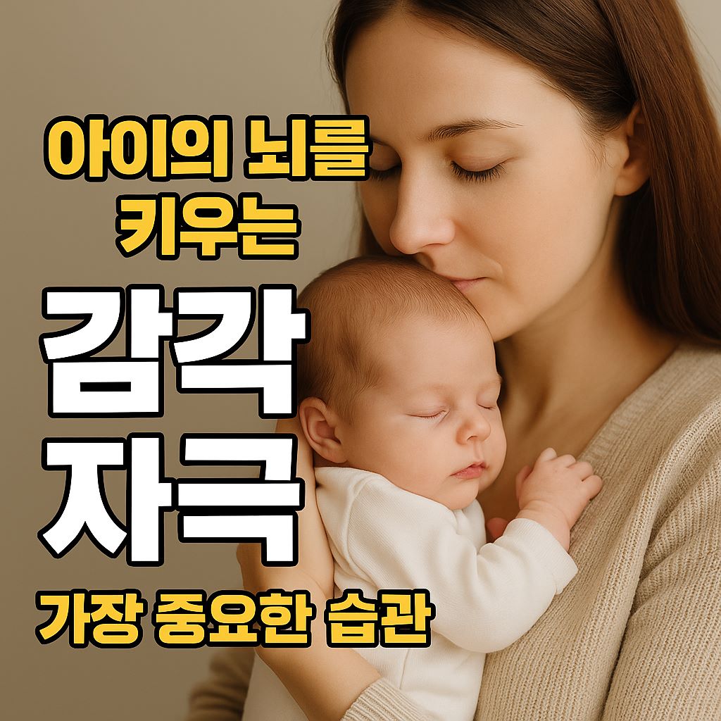 아기를 품에 안고 감싸는 엄마의 모습, 감각 자극의 중요성을 강조하는 육아 썸네일 이미지