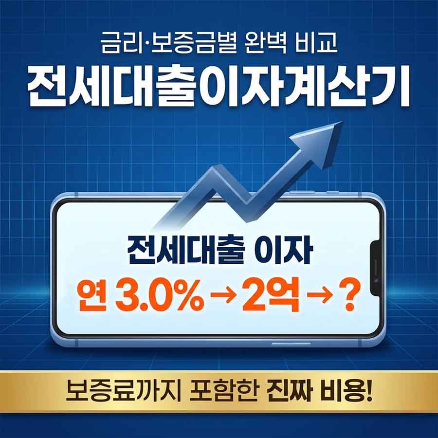 전세대출이자계산기 금리 및 보증금별 이자 비교를 보여주는 스마트폰 인포그래픽 썸네일
