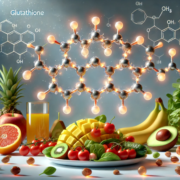글루타치온 효능과 최신 연구 정보 글의 썸네일-항맘식품과 글루타치온 분자기호가 있는 이미지