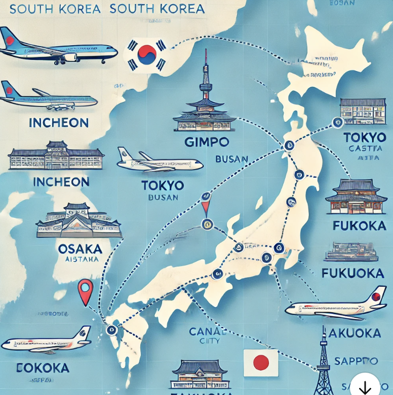 일본 주요 도시 비행시간/거리 비교