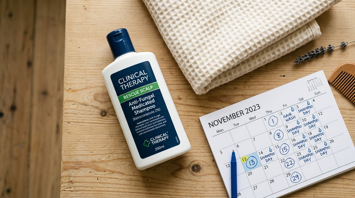 약용 샴푸의 올바른 사용 주기를 보여주는 이미지