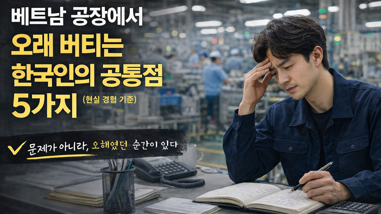 베트남 공장에서 업무 방식 차이로 혼란을 느끼는 한국인 관리자 모습