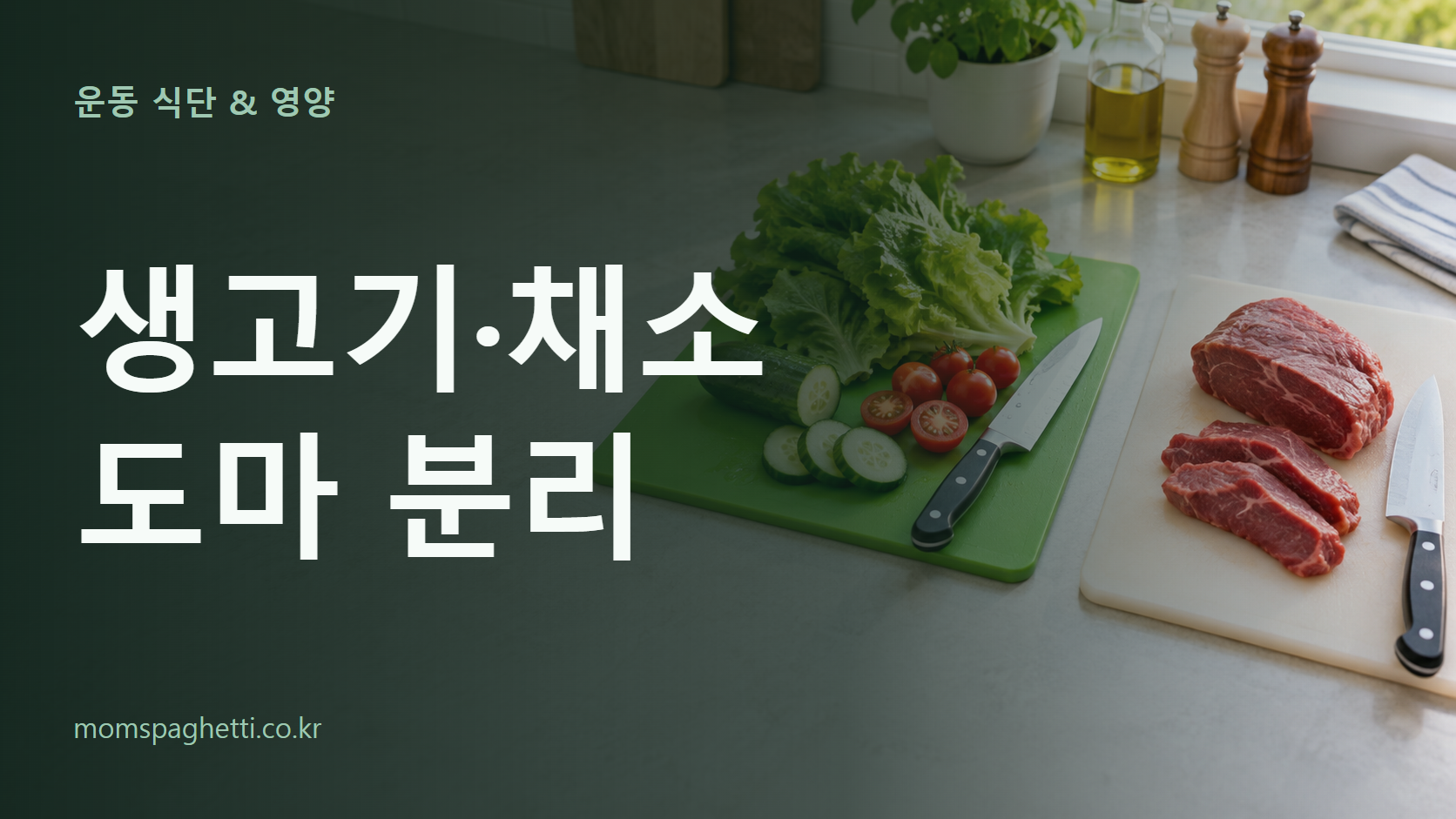 생고기&middot;채소 도마 분리 주제의 설명용 AI 생성 이미지와 제목 문구