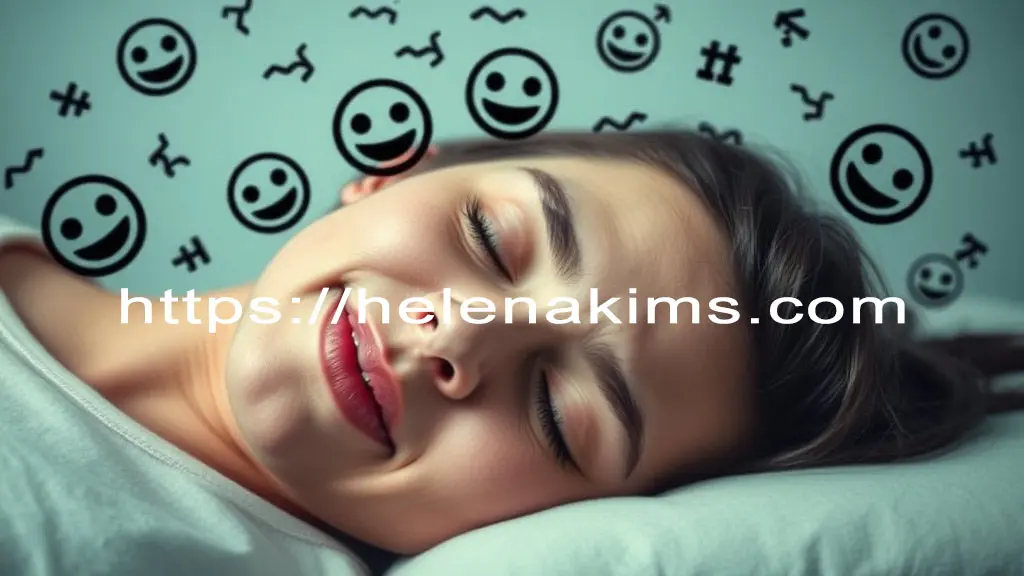 편안하게 잠든 여성의 얼굴 위로 스트레스를 상징하는 형태들이 떠다니는 모습.