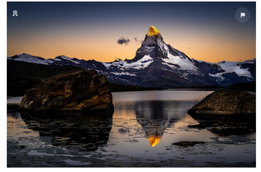 스위스 마테호른 알프스산맥 정점 호수에 반사 사진