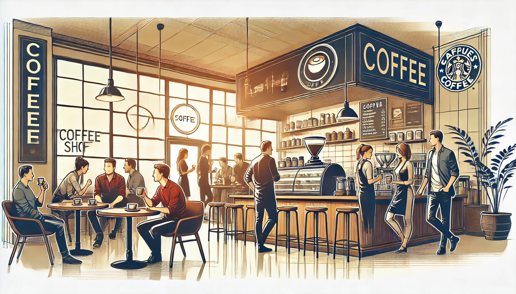 고객들이 커피숍에서 즐겁게 대화하는 모습