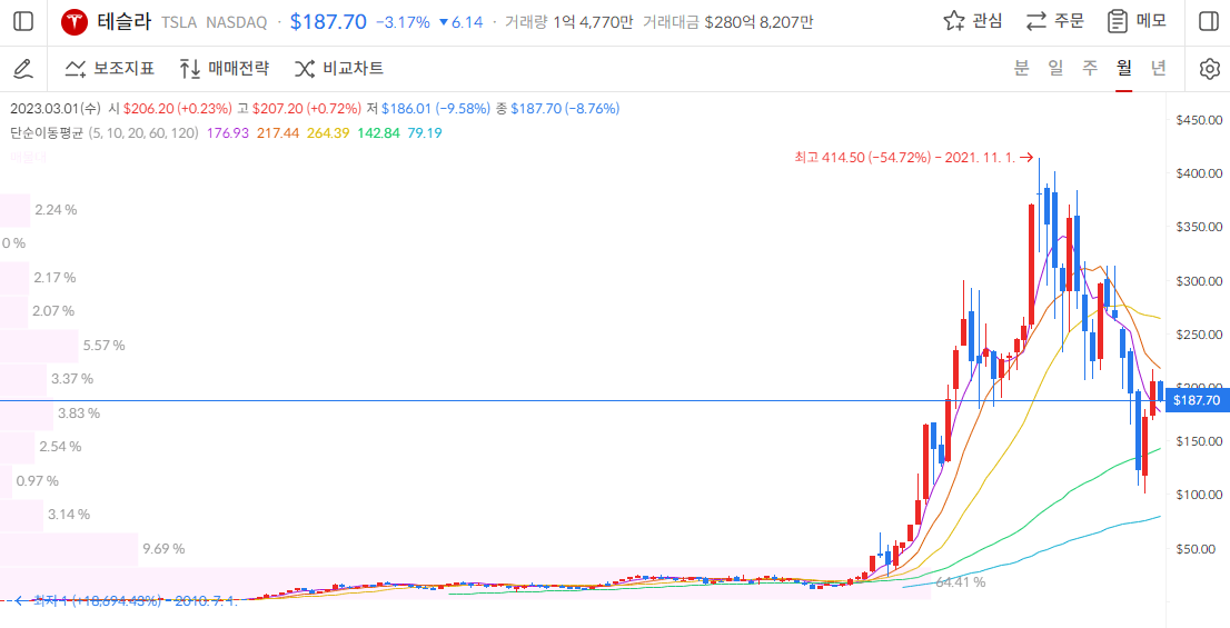 테슬라 주가 월봉