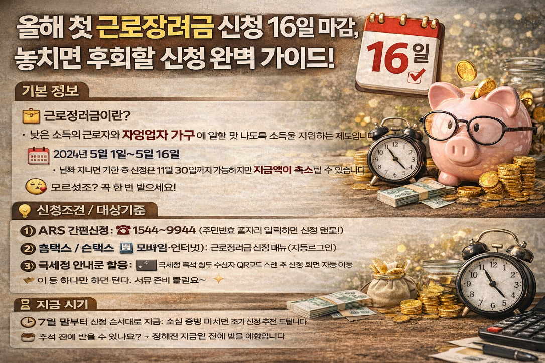 올해 첫 근로장려금 신청 16일 마감, 놓치면 후회할 신청 완벽 가이드