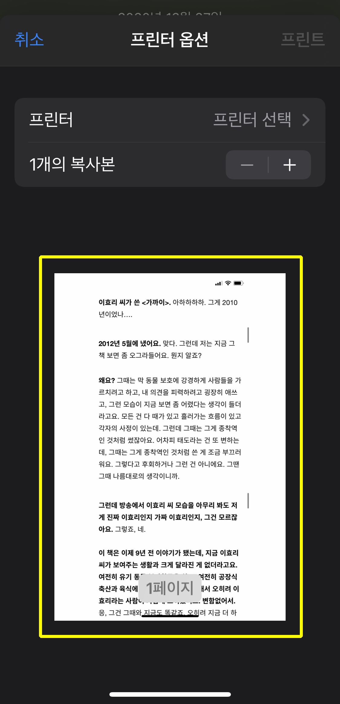 아이폰 사진 프린터 옵션