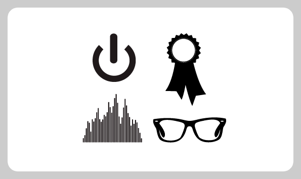 Icon : Power symbol, an award ribbon, equalizer, sound, Glasses front angle / Download free vectorgraphic