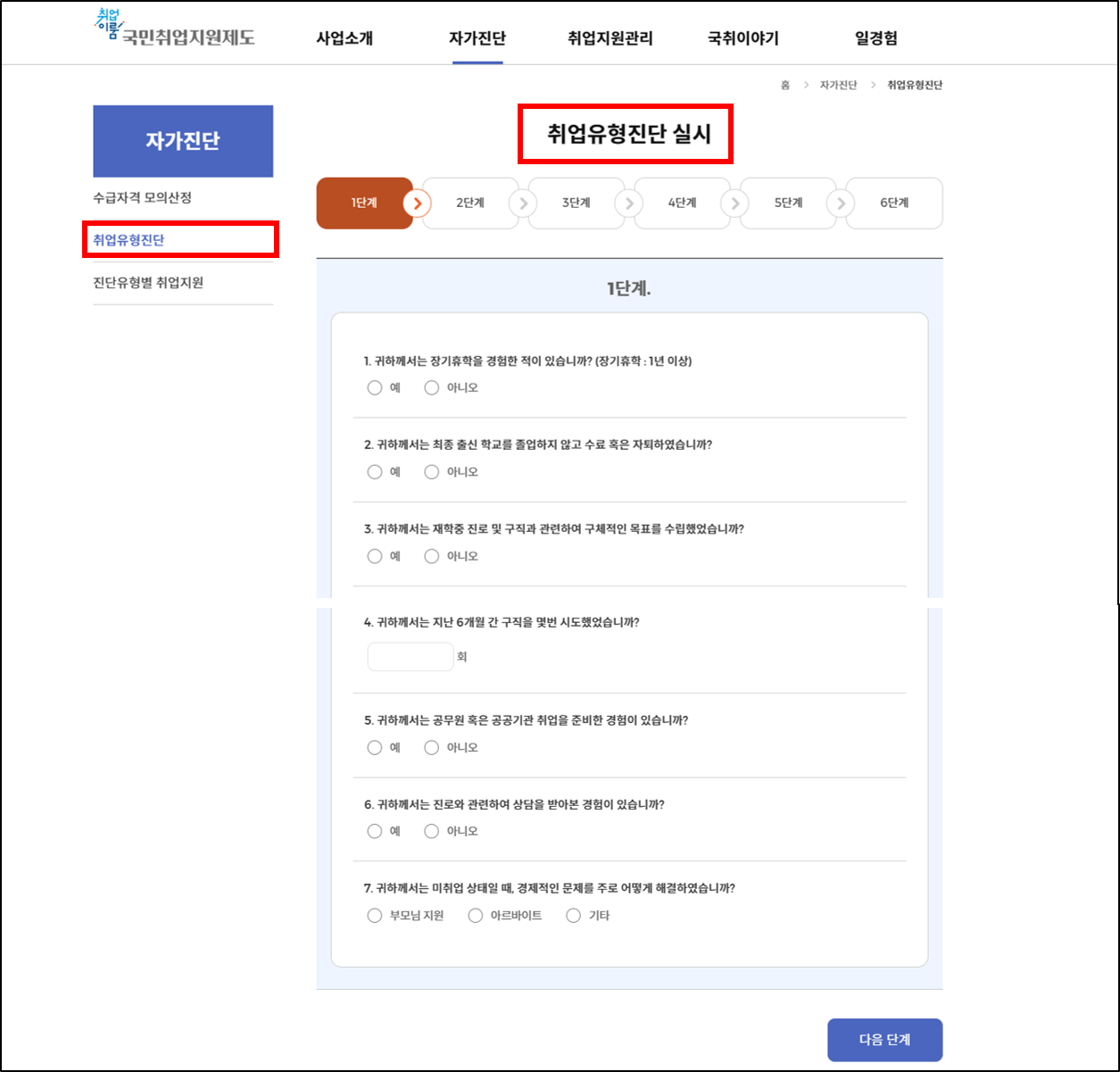 국민취업지원제도 청년 취업유형 진단
