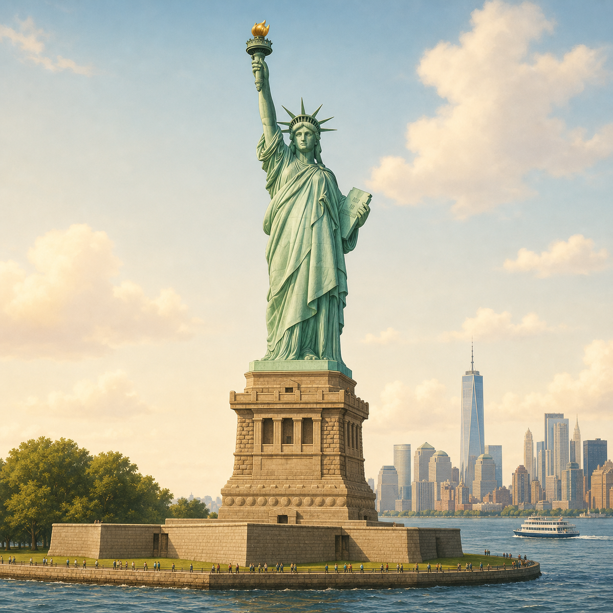 A simple educational illustration of the Statue of Liberty in New York Harbor