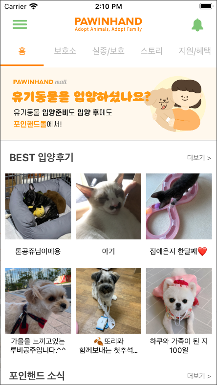 포인핸드, 유기동물 입양 & 실종동물 찾기