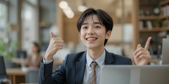 사무실에서 피세틴으로 기운 난 청년