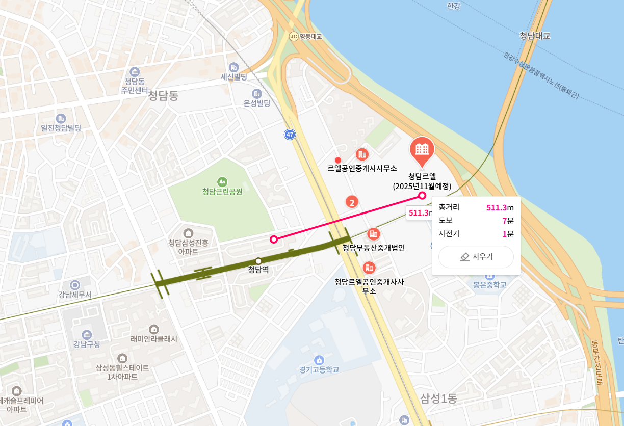 청담 르엘 입지, 청담역, 네이버 지도