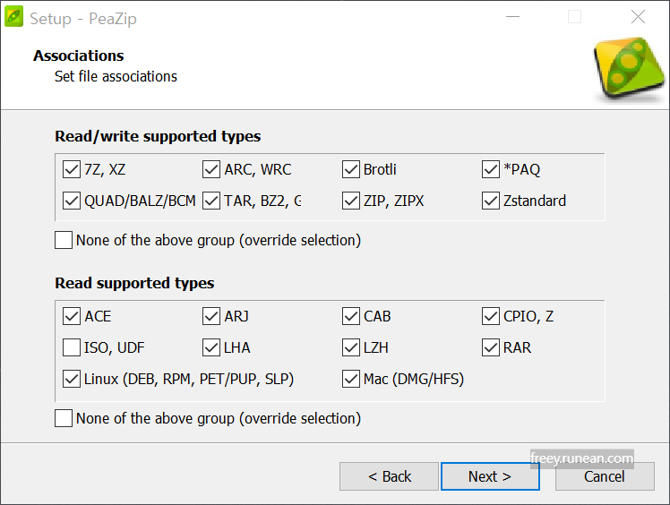 피집(PeaZip) 설치 화면