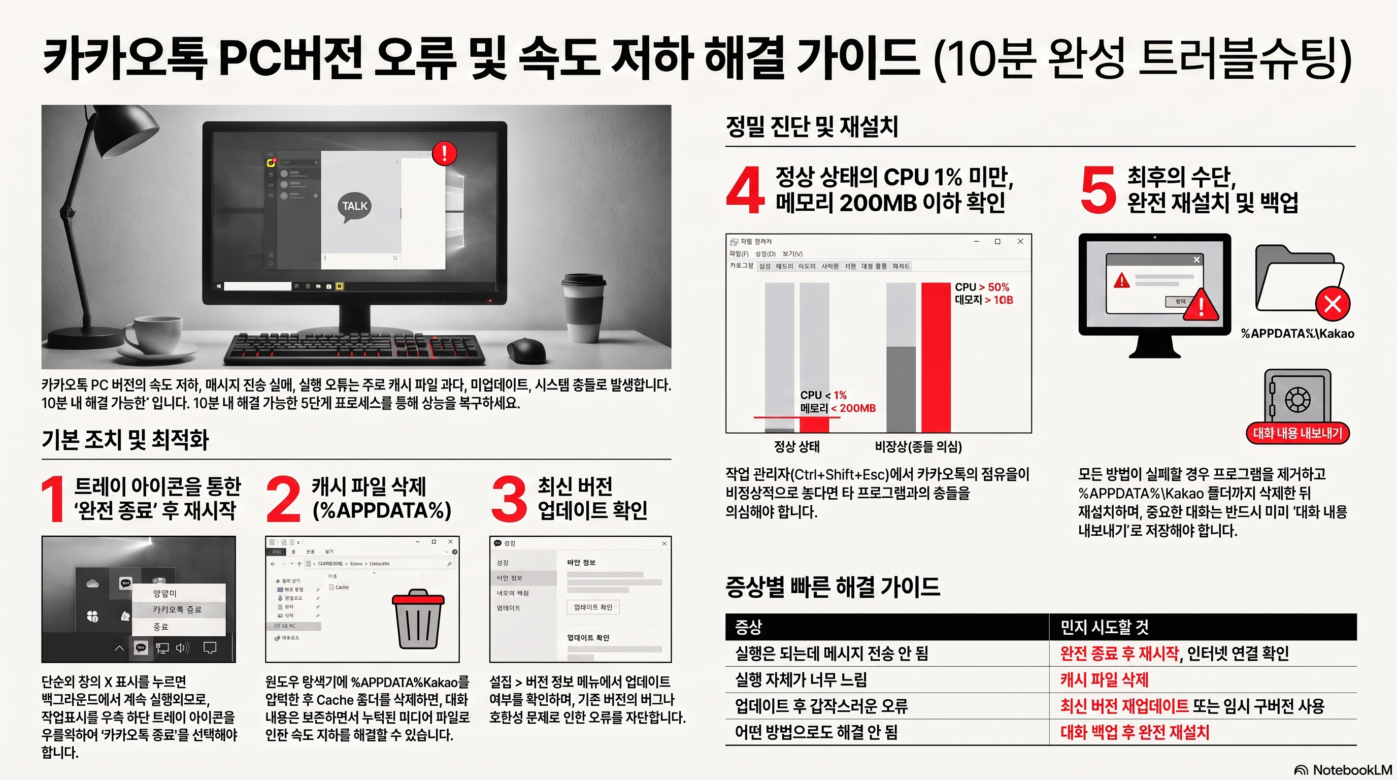 카카오톡 PC버전 느려짐 오류 캐시 삭제 해결법