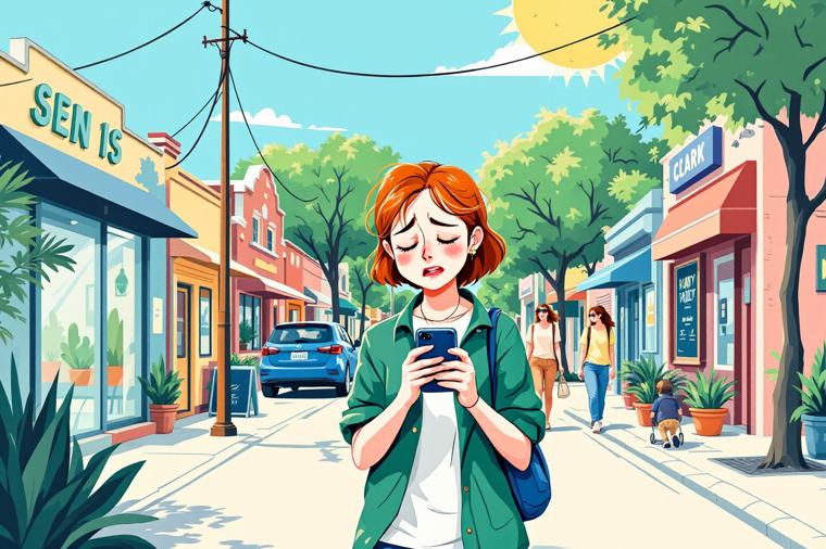 휴대폰으로 무더위 쉼터 찾는 여성