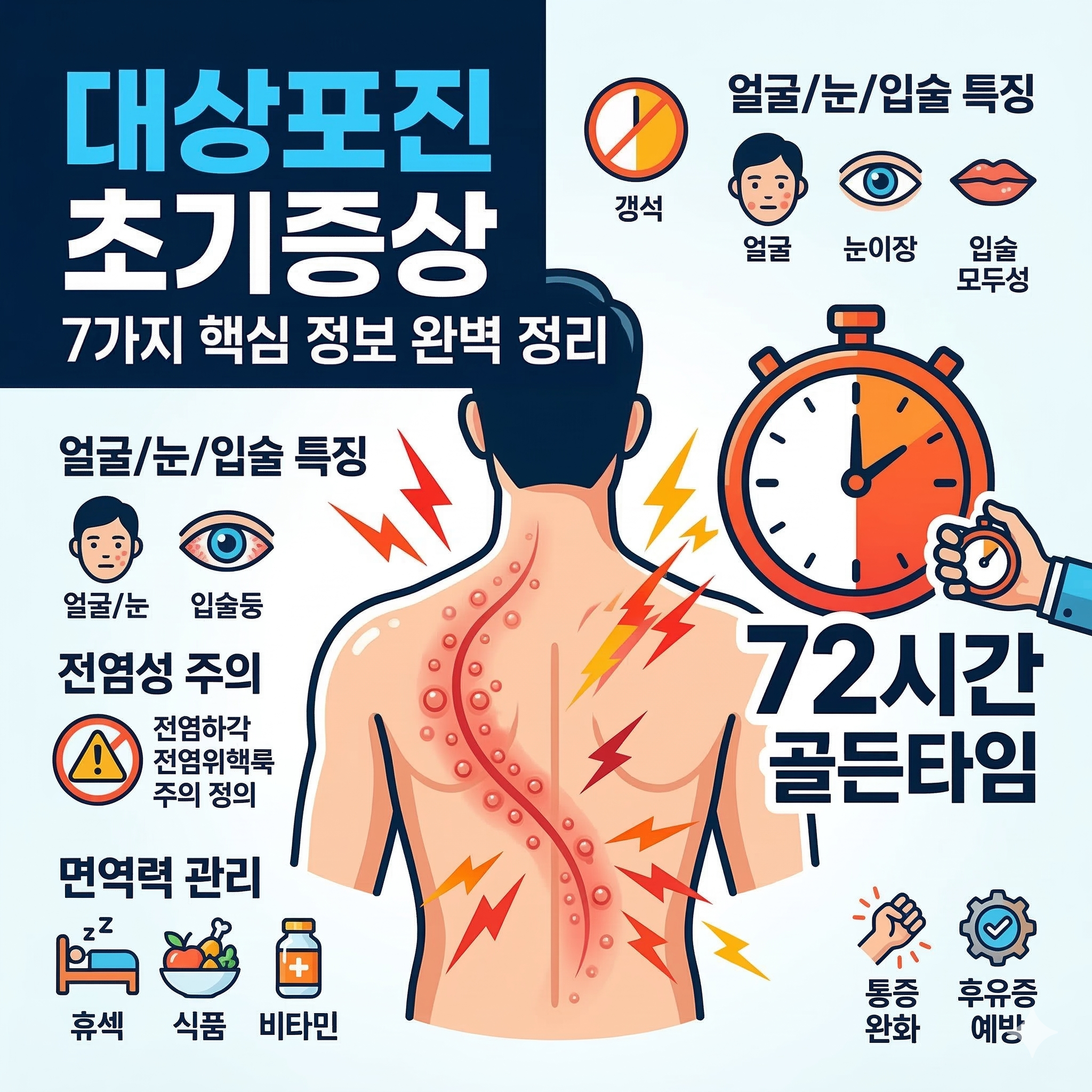 대상포진 초기증상 7가지와 부위별 특징 및 전염성 완벽 정리
