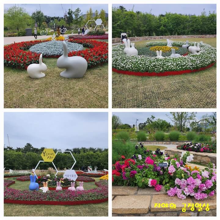 토끼 모양과 꽃들