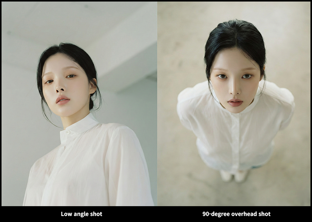 Low Angle과 Top-down 시점에서 공간 해석 차이를 비교한 이미지_Nano Banana