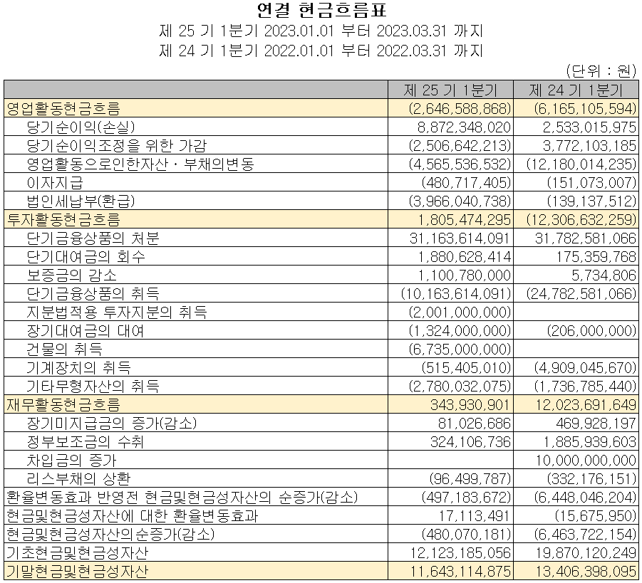 텔레칩스 - 현금흐름표