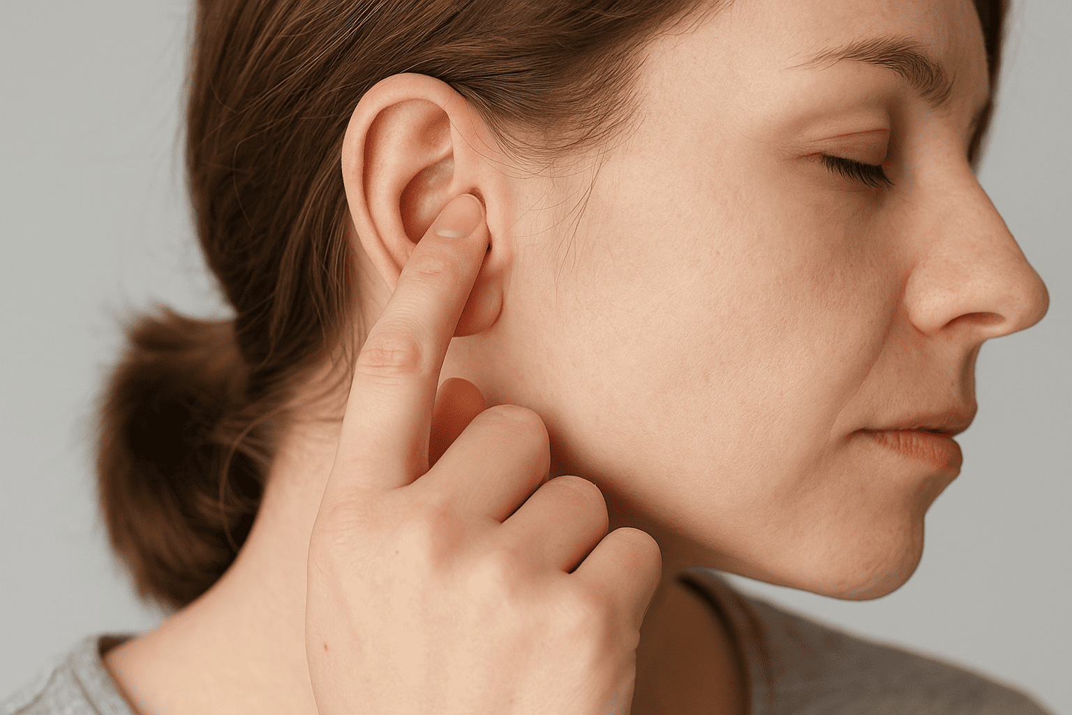 귀를 살짝 누르는 손