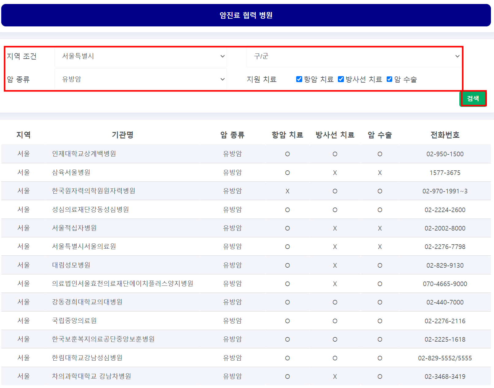 전국 암진료 병원 찾기