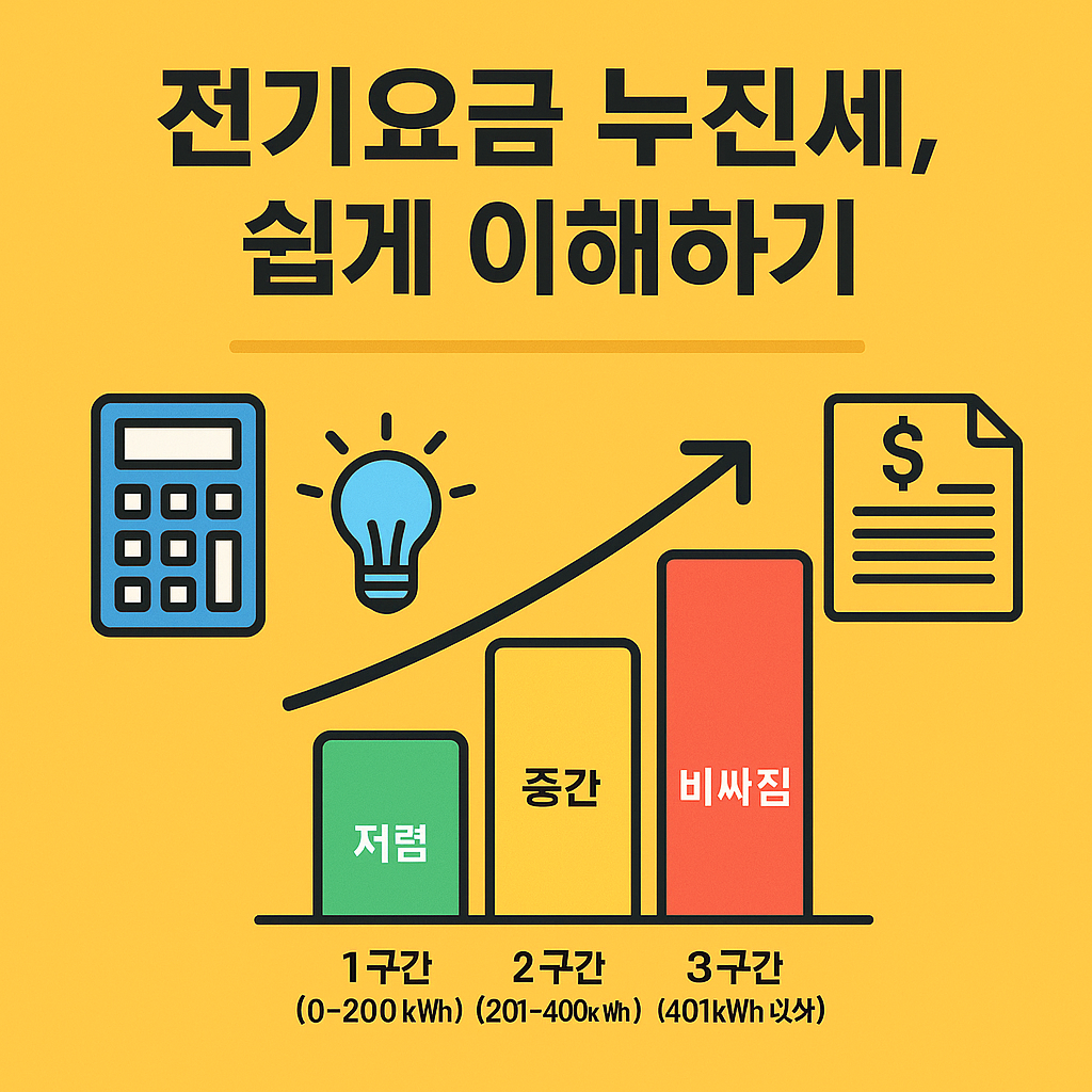 전기요금 누진세, 쉽게 이해하기 문고와 구간별 이미지
