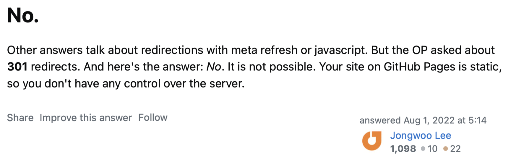 깃허브의 구글 서치 콘솔 조건 충족에 관한 StockOverflow 이미지