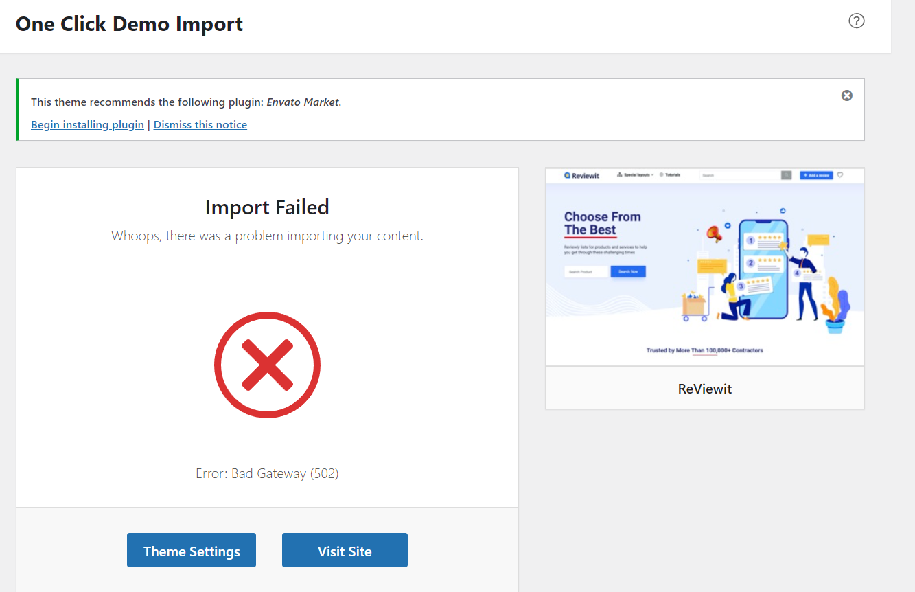 One Click Demo Import Failed