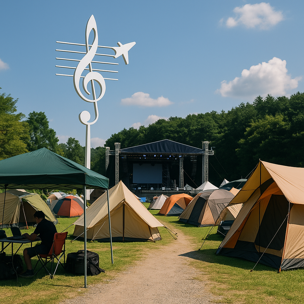 제천국제음악영화제 캠핑존과 야외 공연 무대 풍경