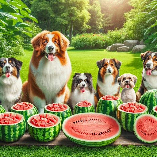 강아지들과 수박 여러개