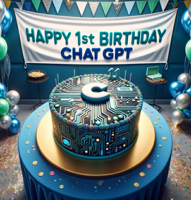 오픈AI의 달리3로 생성한 챗GPT 1주년 축하 이미지.