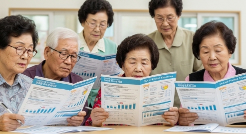 본인부담금 안내 전단지를 보는 어르신들