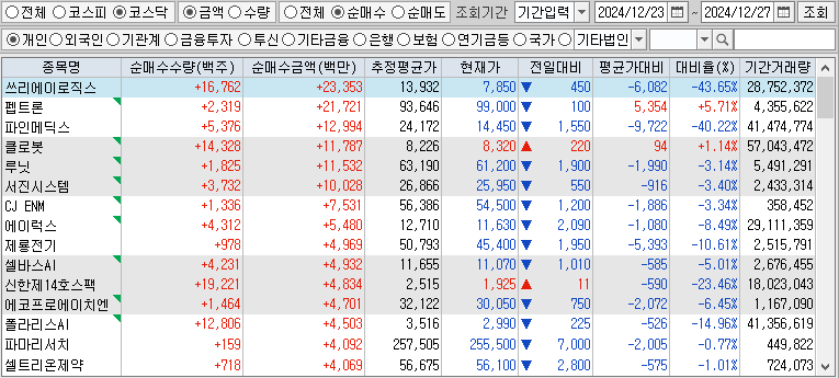 주간 코스닥 개인 순매수