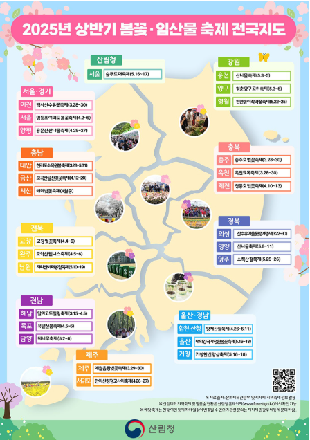 2025년 상반기 봄꽃·임산물 축제 전국 지도