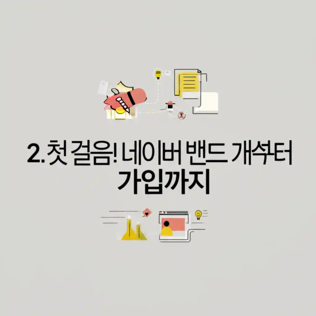 네이버 밴드 개설부터 가입까지 첫 걸음을 보여주는 화면. 2. 첫 걸음! 섹션 내용 설명.