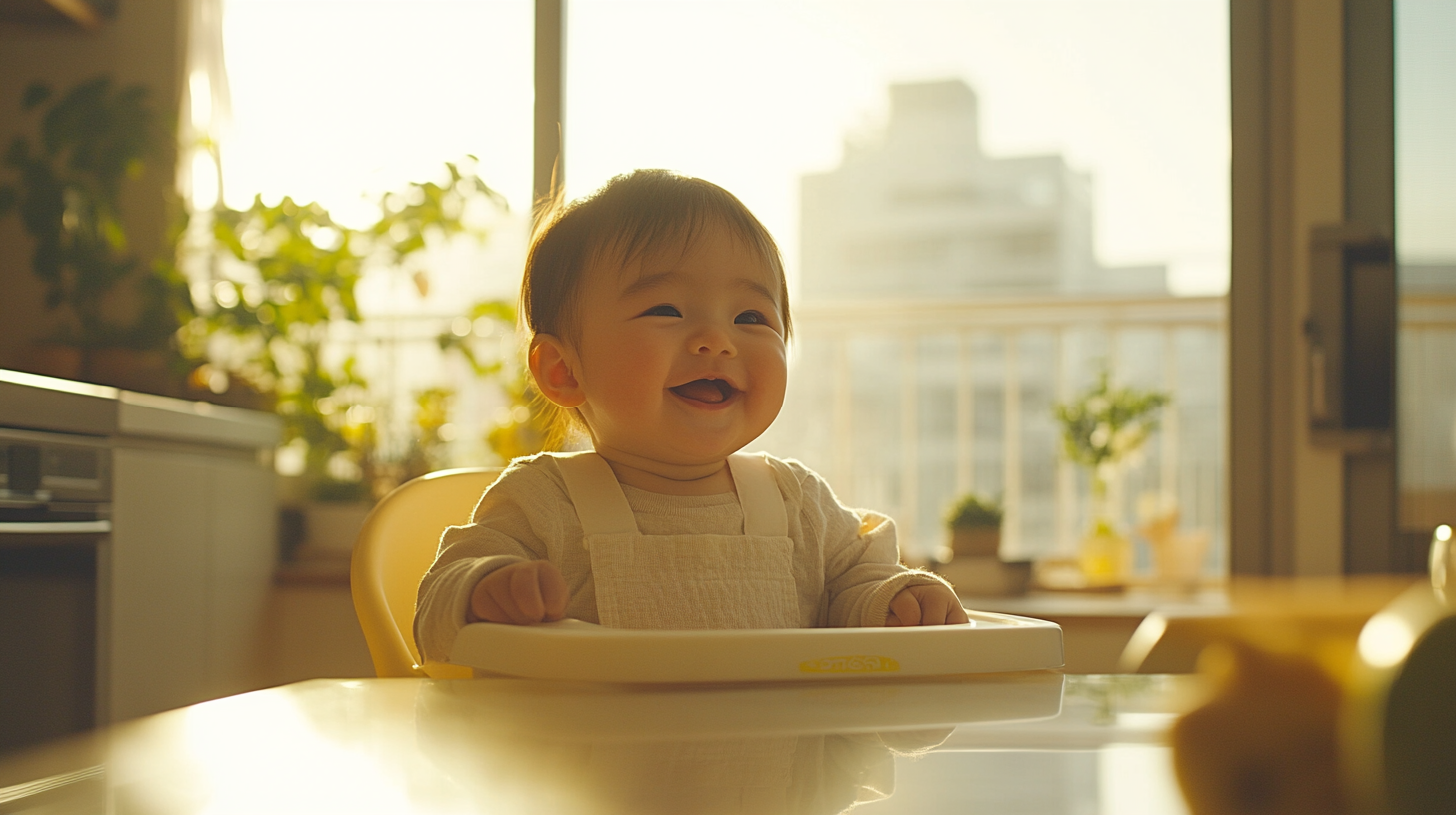 주방에서-웃고있는-아기사진