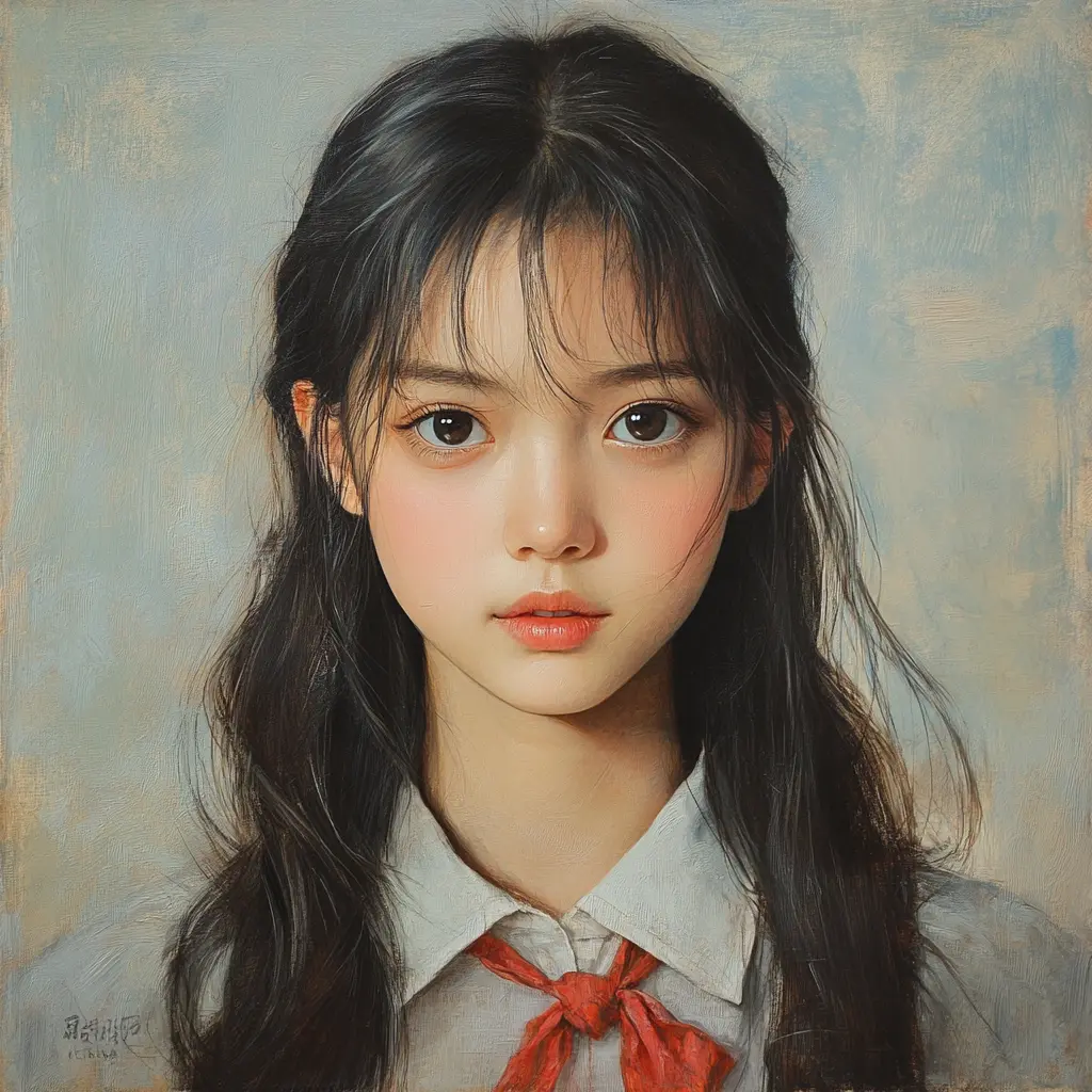 무뚝뚝한 표정의 여자아동의 모습