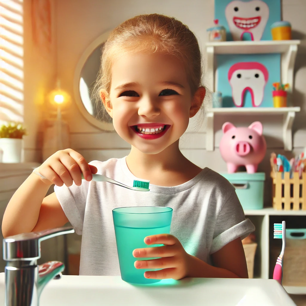 불소용액으로 양치하는 어린이, 충치 예방을 위한 올바른 양치 습관 형성